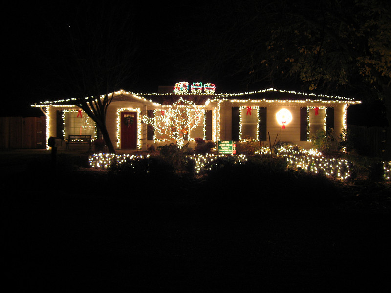 house with white christmas lights