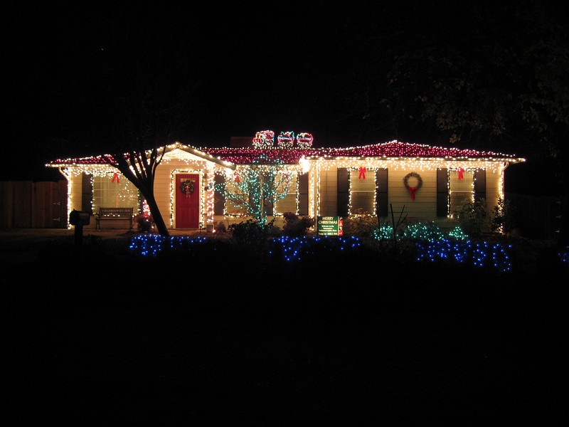 house with color christmas lights