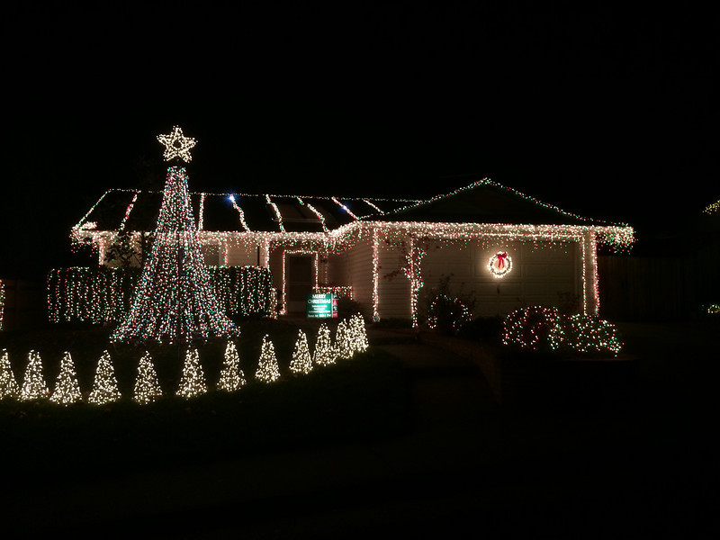 house with white christmas lights